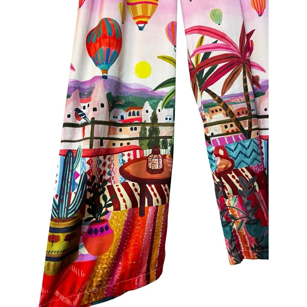 Soma Women's Satin Pajama Pants Wide Leg Large Colorful Air Balloon